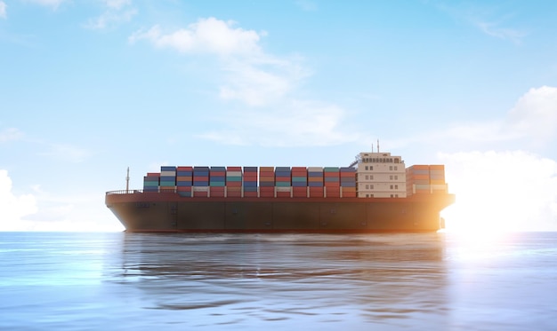 Cargo ship or vessel with containers in ocean