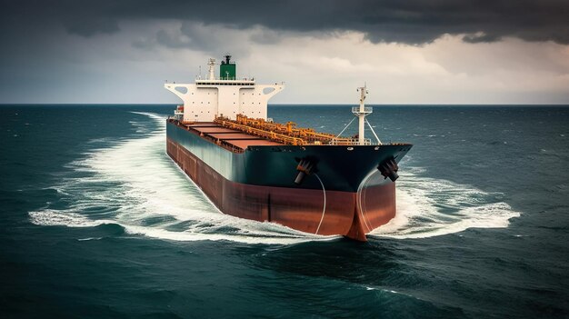 Cargo tanker on way across ocean sea Export import of goods Commercial delivery Water transport