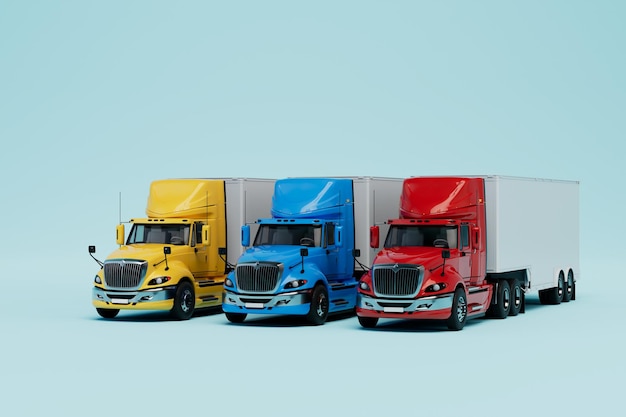 Cargo transportation over long distances truckers on a blue background 3D render