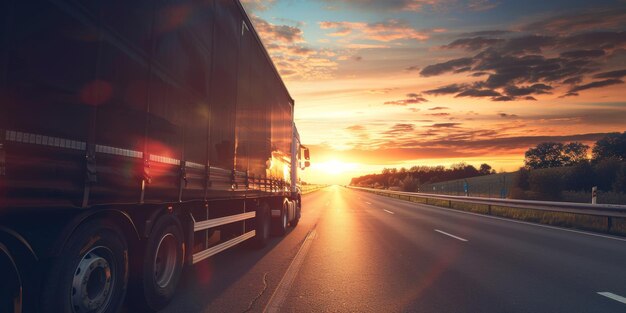 Cargo truck on the road closeup of wheels Generative AI