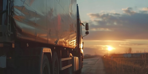 道路上の貨物トラックの車輪のクローズアップ ジェネレーティブAI