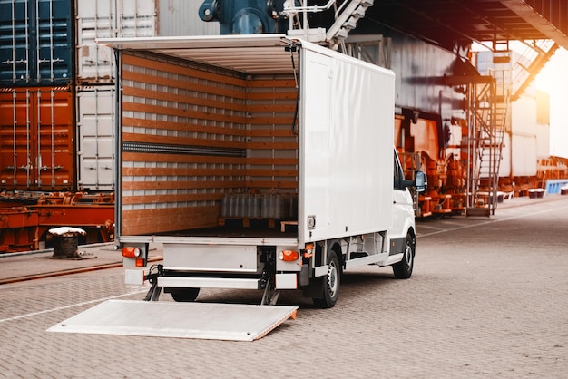 Cargo Truck In The Trade Port HeavyDuty Commercial Vehicle For Supply Stores Delivery