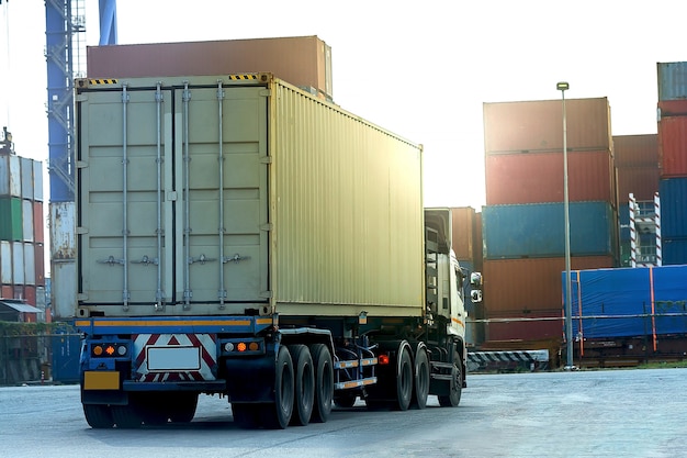 Cargo white Container truck in ship port Logistics