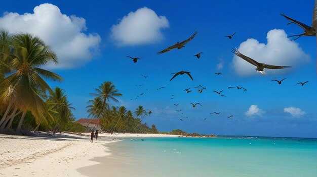 Caribbean beach with palm trees and blue sky ai generative photo