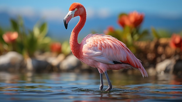 Caribbean Flamingo Wading