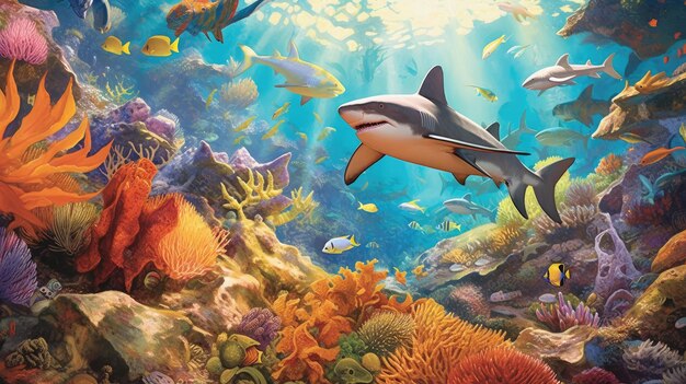 Caribbean reef shark and coral reef