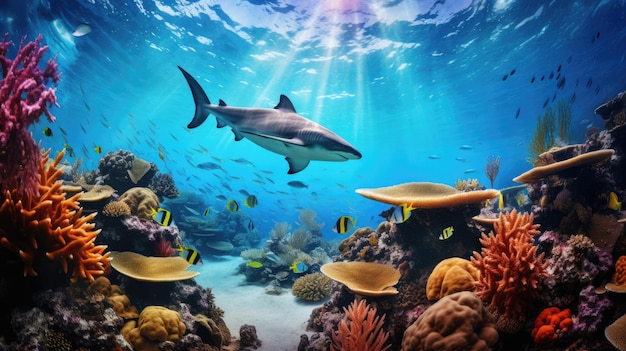 Caribbean reef shark and coral reef