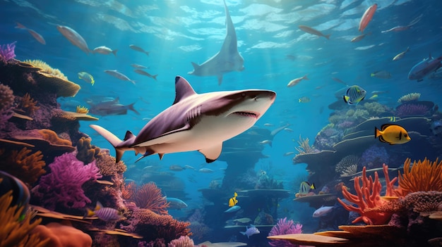 Caribbean reef shark and coral reef