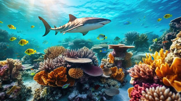 Caribbean reef shark and coral reef