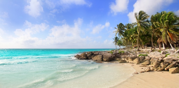 Spiaggia panoramica tropicale caraibica di tulum messico