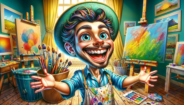 caricature of cartoon character artist painter Cartoon Professions