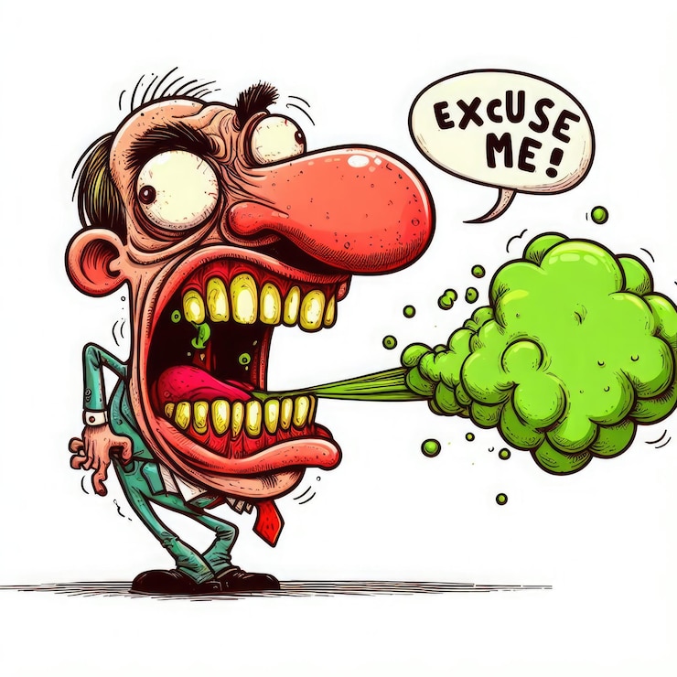 फोटो caricature of a man who sneezes burps on a white background