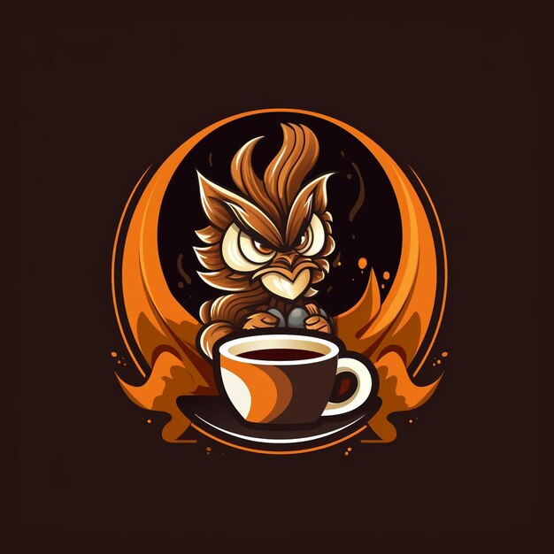 Caricature of an owl drinking coffee with brown tones ideal for a video game clan