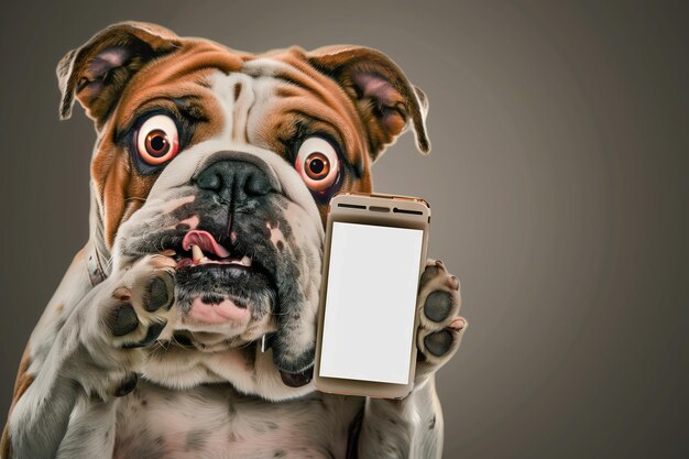 Caricature photo of a Bulldog with surprised gesture