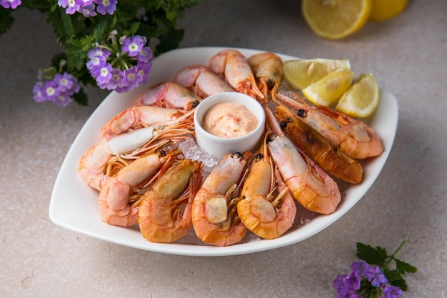 Caridean Shrimp white background fresh raw shrimps Caridean shrimps in container