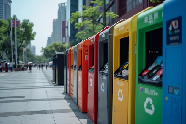 Caring about an enviroment separating garbage into different continers waste sorting container