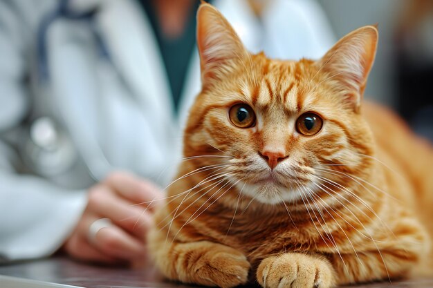 Уход за животными Медсестра осматривает очаровательную рыжего кота в ветеринарном лечении Генеративный ИИ