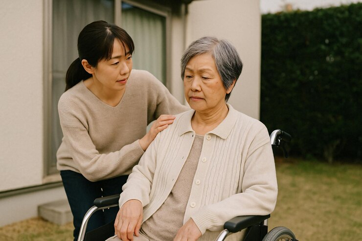 노인 여인 을 돌보는 일 딸 들 의 지원