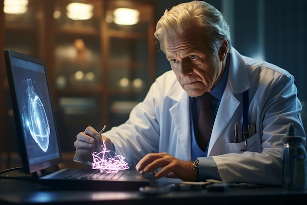 Caring Expertise Senior Doctor Observing Heart on Monitor Generative AI