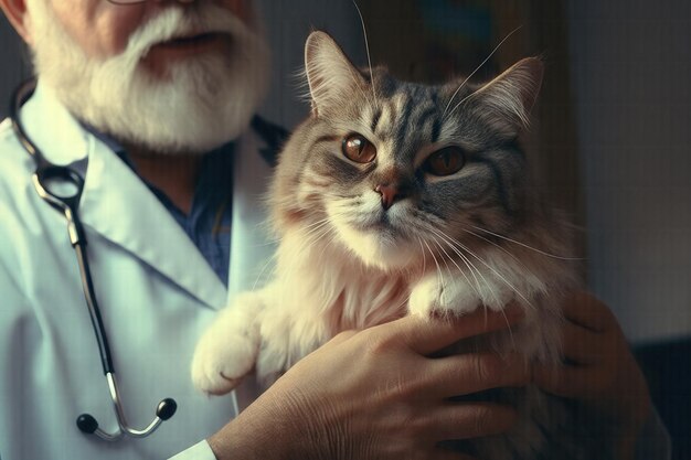 Caring Hands A CloseUp of a Veterinarian Tending to a Feline Friend