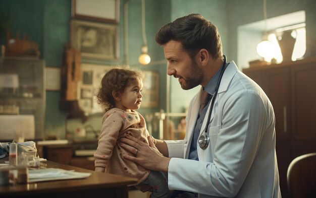 Photo caring hands doctor39s examination of a child in the clinic