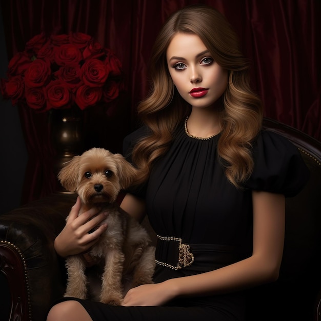 Carm of a model posing with an adorable puppy