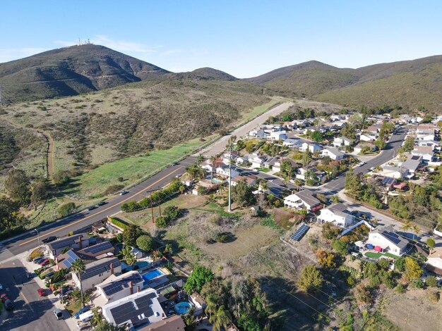 Carmel Valley with suburban neighborhood in the valley of Black Mountain.