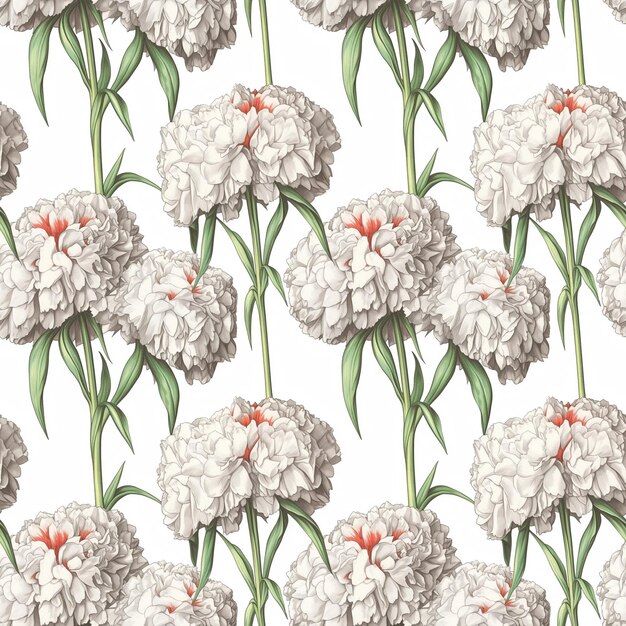 Carnation Flower Seamless Pattern on White Background