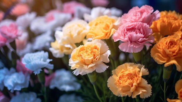 carnation flowers of different varieties and colors Bunch pastel color the concept o Generative AI