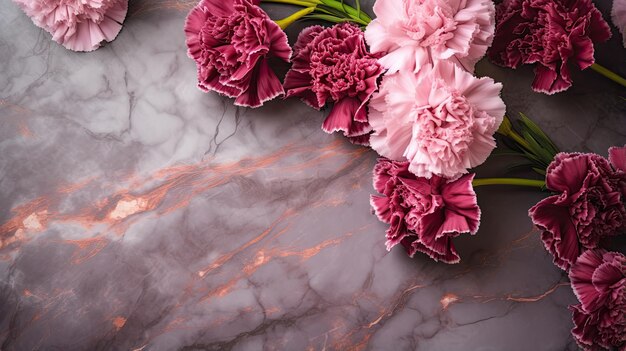 Photo carnation flowers on a marble background