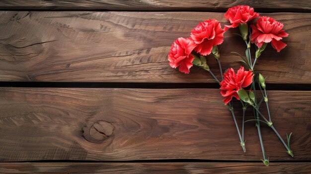 Carnation flowers on wooden table