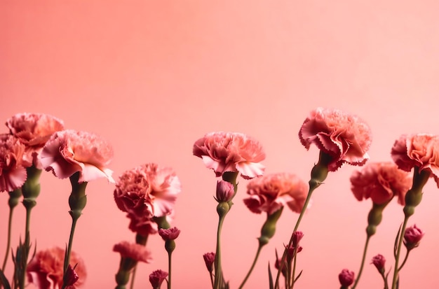 Carnations are in flower formation on a pink background