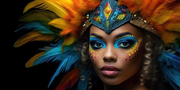 carnaval schoonheidsvrouw met kleurrijke veren in de stijl van gedurfd colorisme