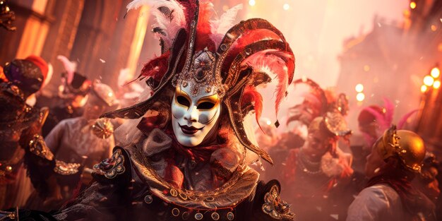 carnavalgangers met uitgebreide maskers en kostuums die tradities vieren met muziek en dans