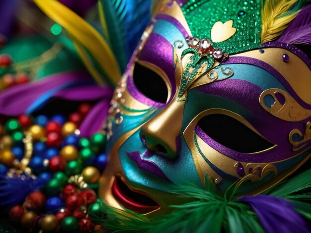 Foto carnavalmasker confetti mardi gras achtergrond beste kwaliteit hyper realistische behang beeld sjabloon
