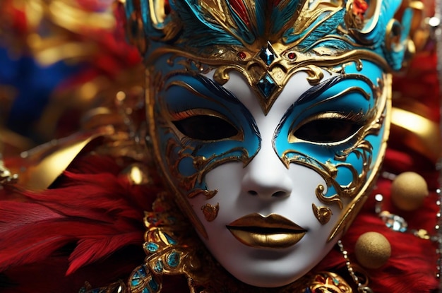 Foto carnavalmasker met gouden ornamenten van hoge kwaliteit