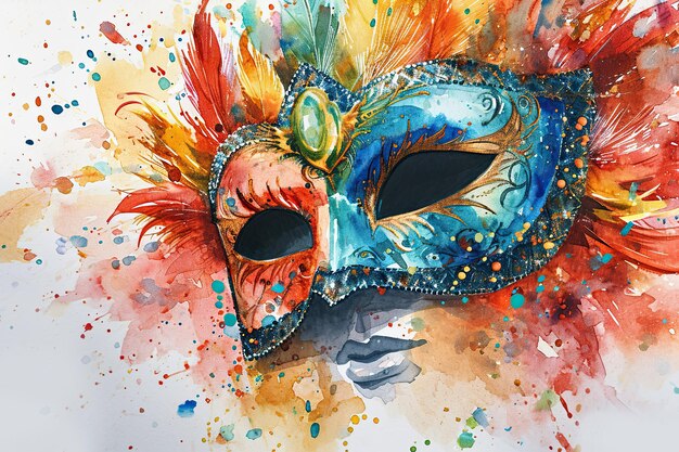 Carnavalsmasker kleurrijke heldere aquarelillustratie op wit