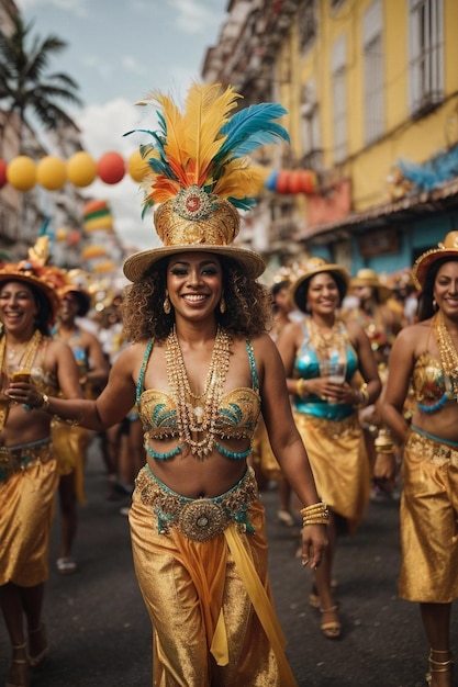 Carnavalsmensen die zich vermaken op het gras tijdens een feest in de open lucht