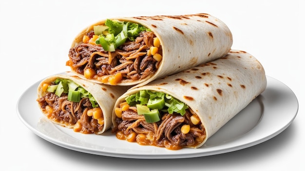 carnitas burrito isolated on white background