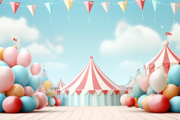 Carnival background design with tents and balloons