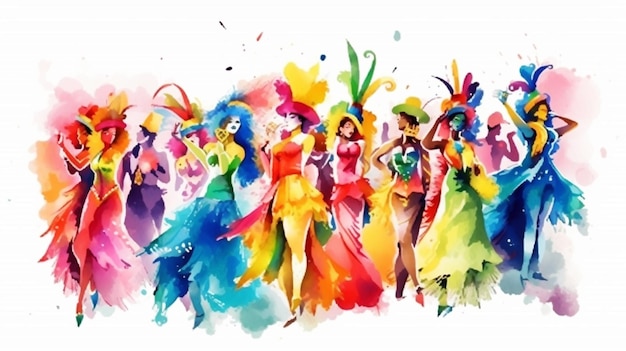 Карнавалский баннер с смешным персонажем в шикарном платье на палках иллюстрация генеративная ai