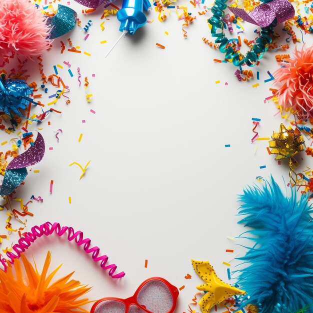 carnival decoration on a white surface center is empty topdownview