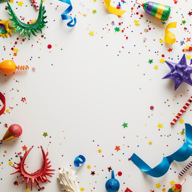 carnival decoration on a white surface center is empty topdownview