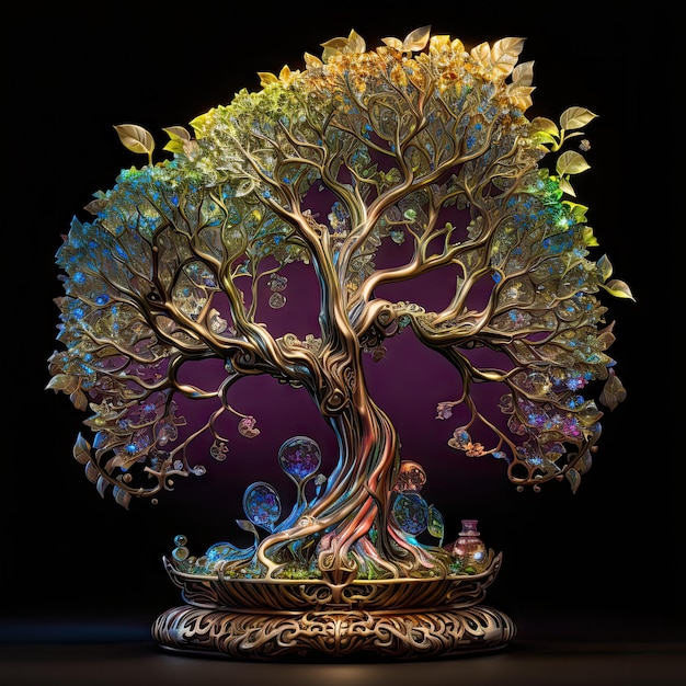 Carnival glass tree of life intricate details studio lighting