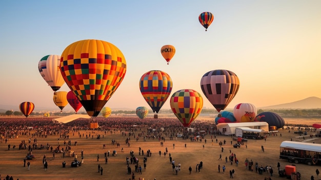 Photo a carnival of hot air balloons flying into the sky with various colors