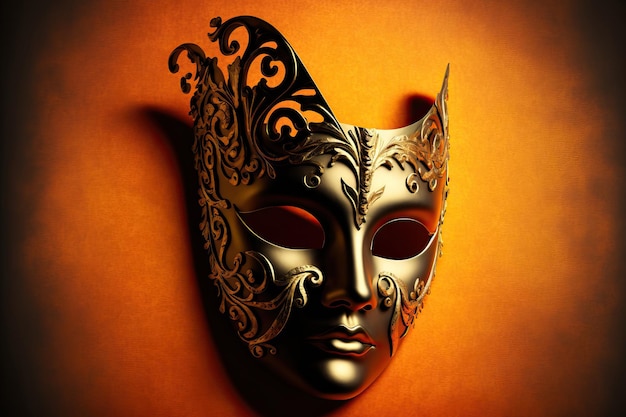 Photo carnival mask against a gold backdrop