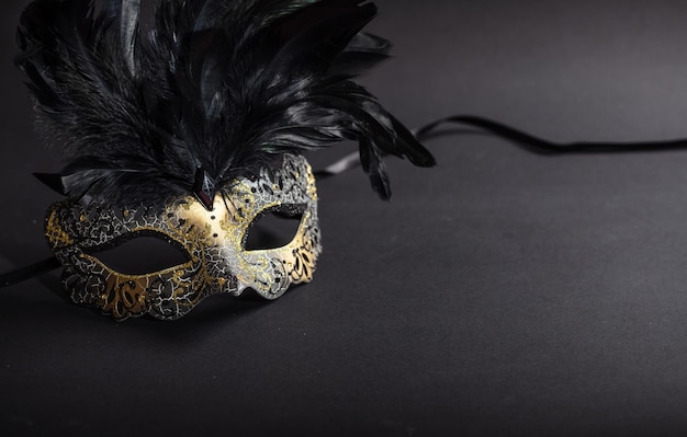 carnival mask on black background copy space