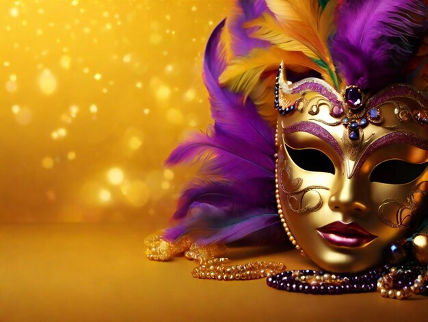 Carnival mask confetti mardi gras background best quality hyper realistic wallpaper image template