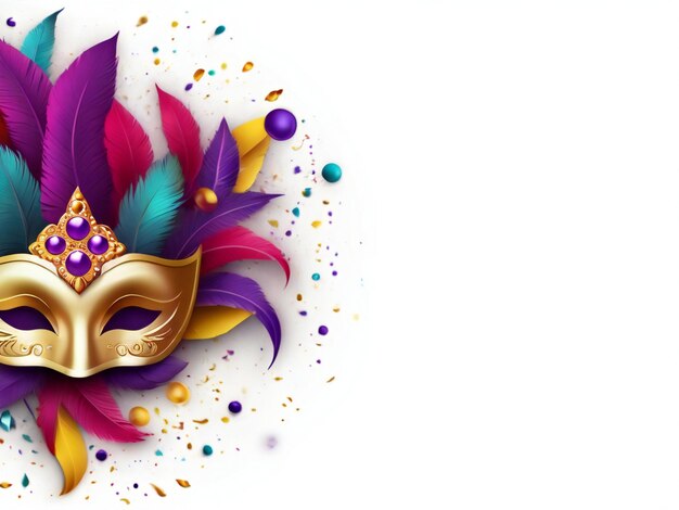 Carnival mask confetti mardi gras background best quality hyper realistic wallpaper image template