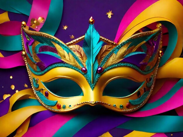 Carnival mask confetti mardi gras background best quality hyper realistic wallpaper image template